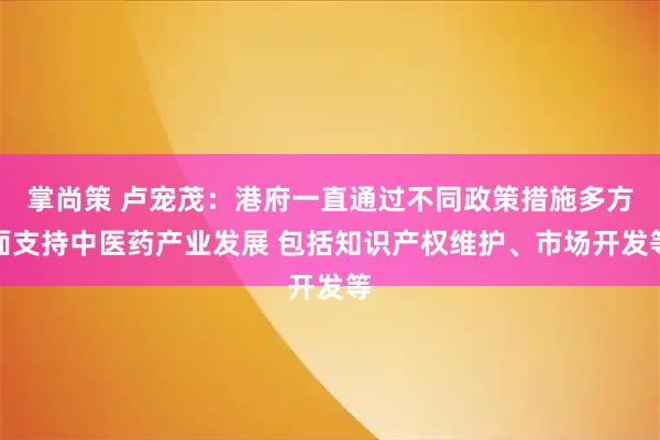 掌尚策 卢宠茂：港府一直通过不同政策措施多方面支持中医药产业发展 包括知识产权维护、市场开发等
